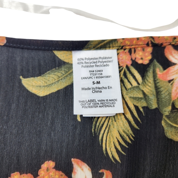 Tropical Floral Kimono Cover Up with Tie Front S/M Resort Wear Beach Vacation - Picture 9 of 9